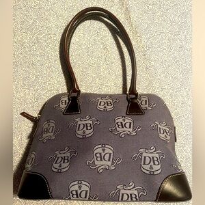 Stunning Dooney & Bourke Hoop Handle Monogram Satchel Blue W Brown Leather COA